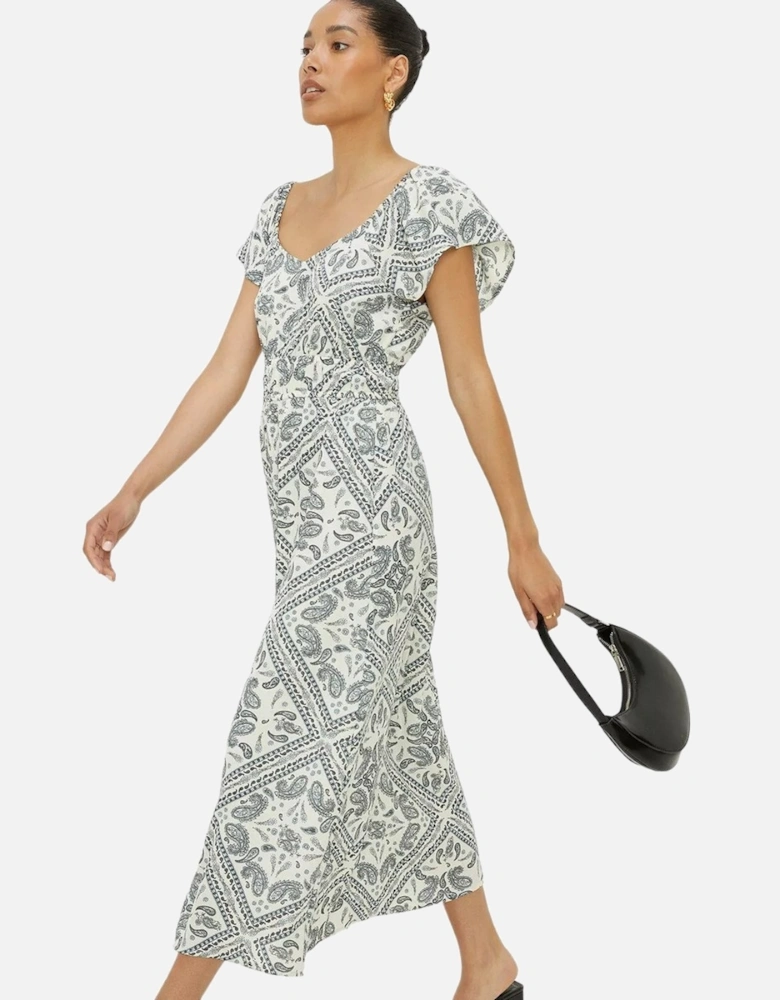Womens/Ladies Scarf Print Flutter Midi Dress