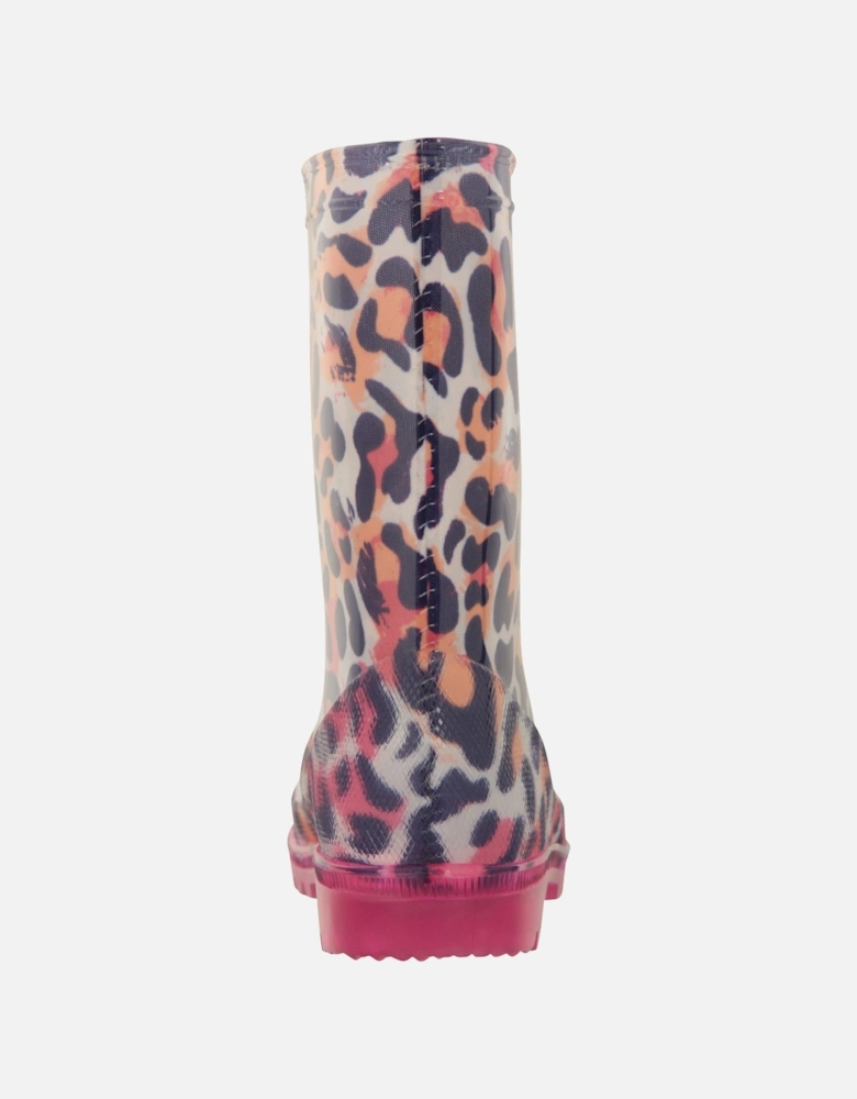 Childrens/Kids Splashed Leopard Print Flashing Lights Wellington Boots