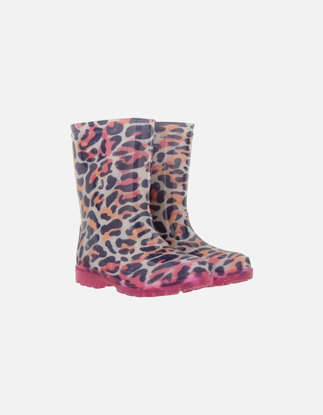 Childrens/Kids Splashed Leopard Print Flashing Lights Wellington Boots, 6 of 5