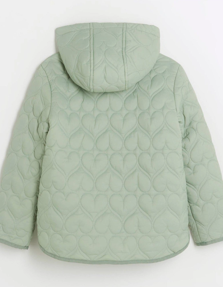 Girls Heart Quilted Coat - Green