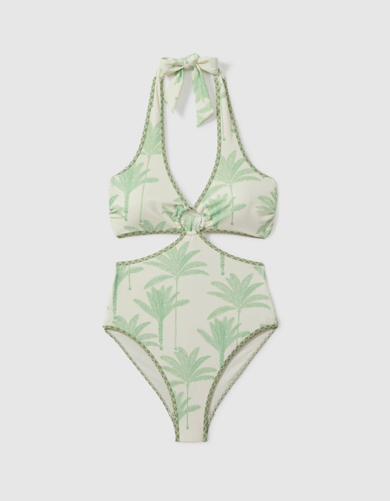 Palm Tree Halter Neck Swimsuit