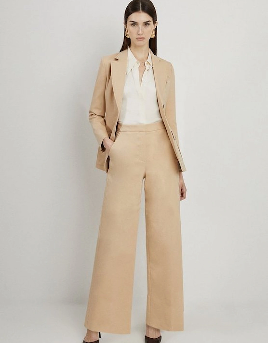 Cotton Sateen Wide Leg Tailored Trousers, 4 of 3