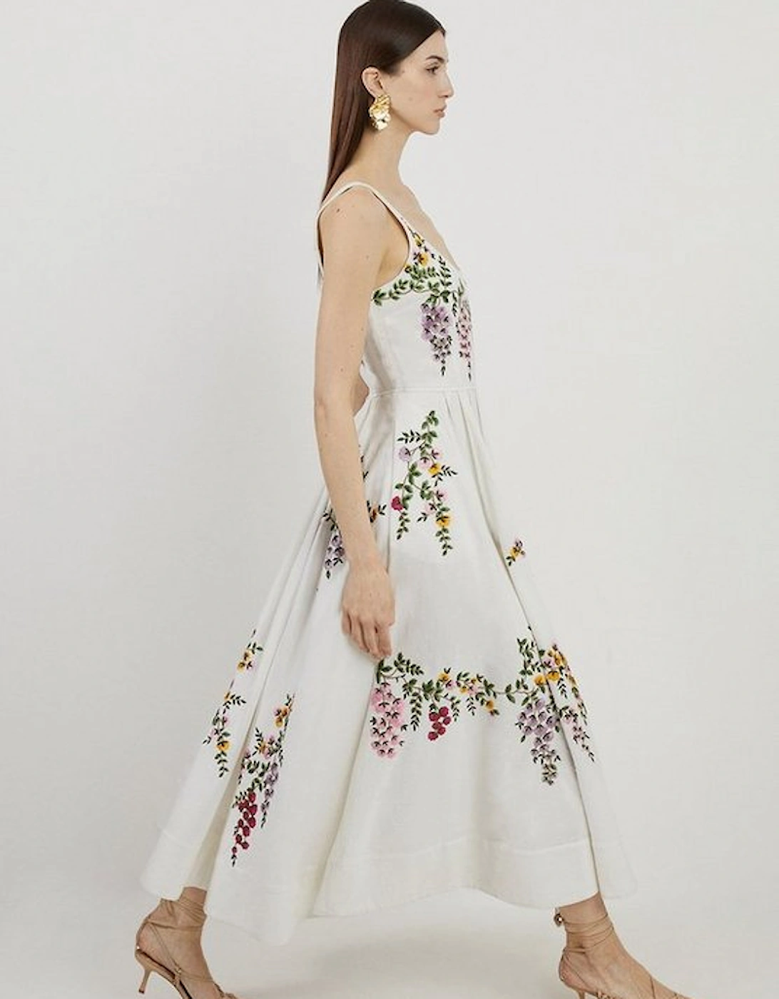Floral Embroidered Cotton Linen Woven Prom Dress, 4 of 3