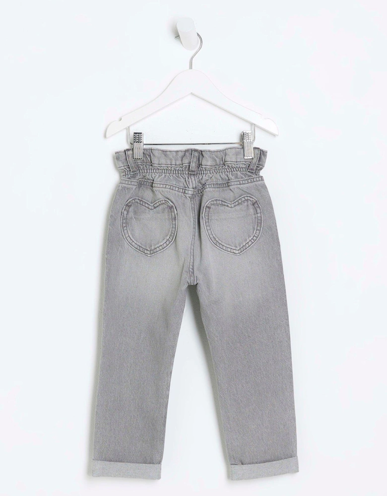 Mini Girls Heart Pocket Paperbag Jeans - Grey