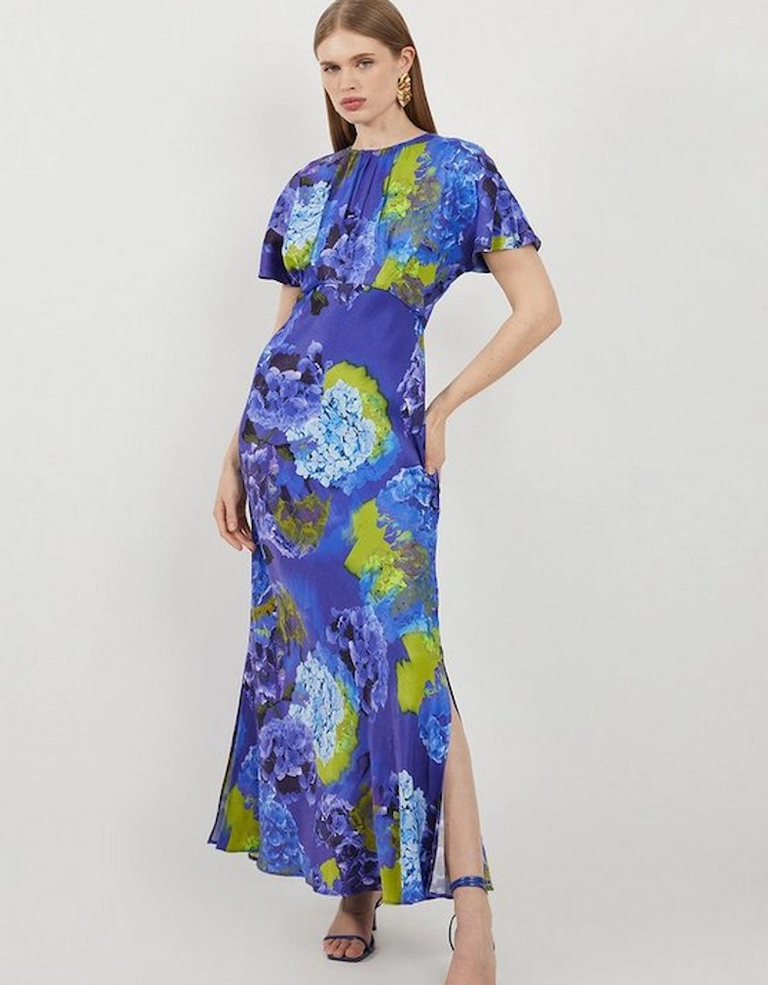 Bright Floral Printed Satin Back Crepe Woven Maxi Dress, 5 of 4
