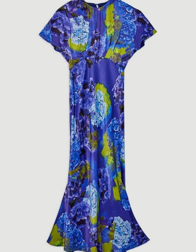 Bright Floral Printed Satin Back Crepe Woven Maxi Dress