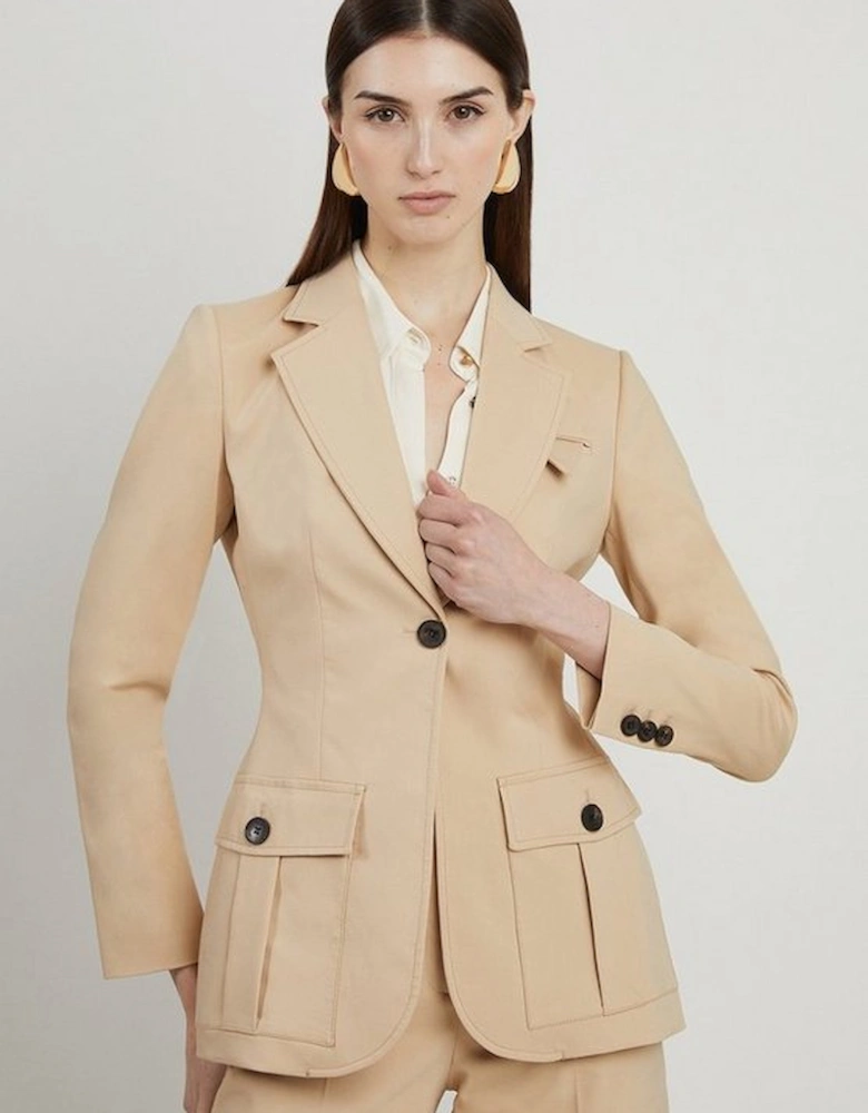 Cotton Sateen Pocket Detail Single Breasted Tailored Blazer