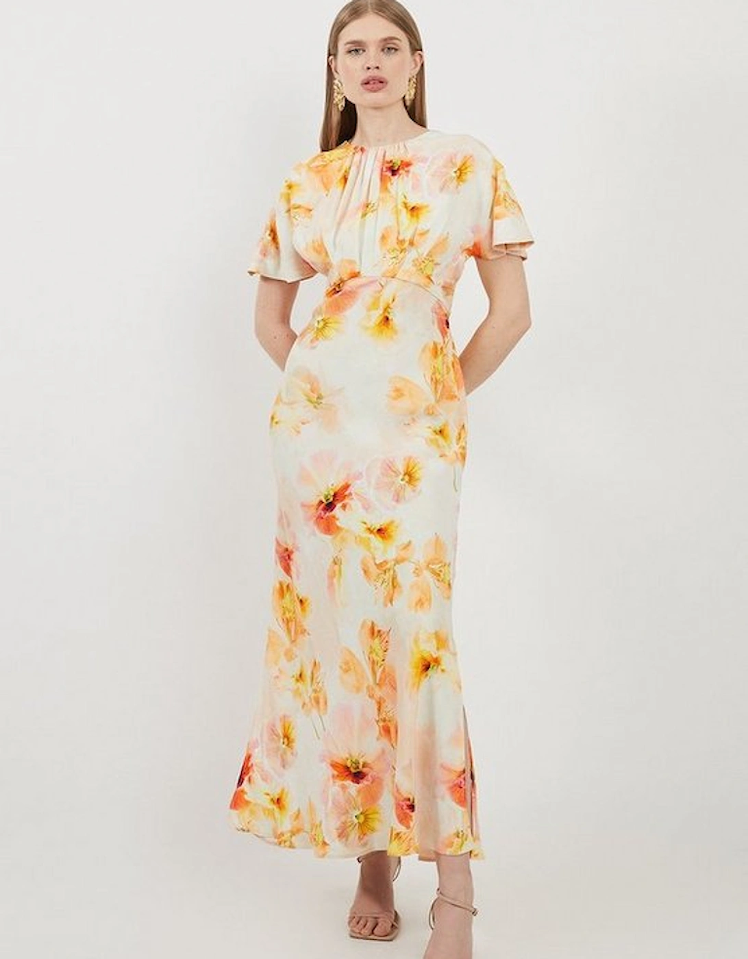 Delicate Floral Satin Back Crepe Woven Maxi Dress, 5 of 4