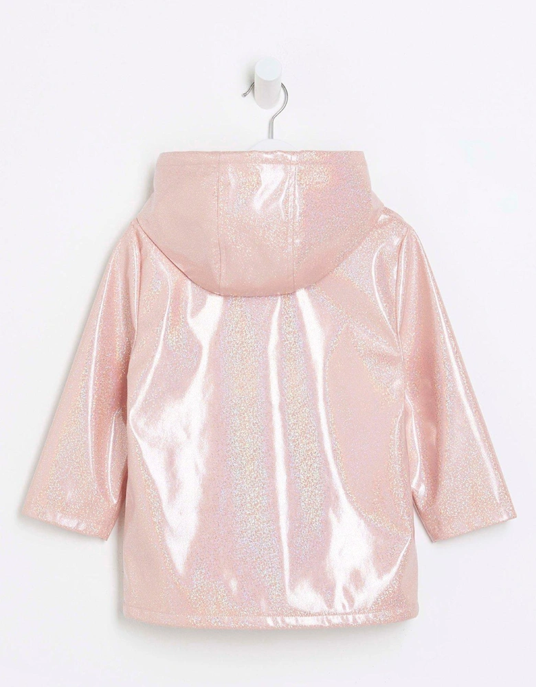 Mini Mini Girls Glitter Hooded Raincoat - Pink
