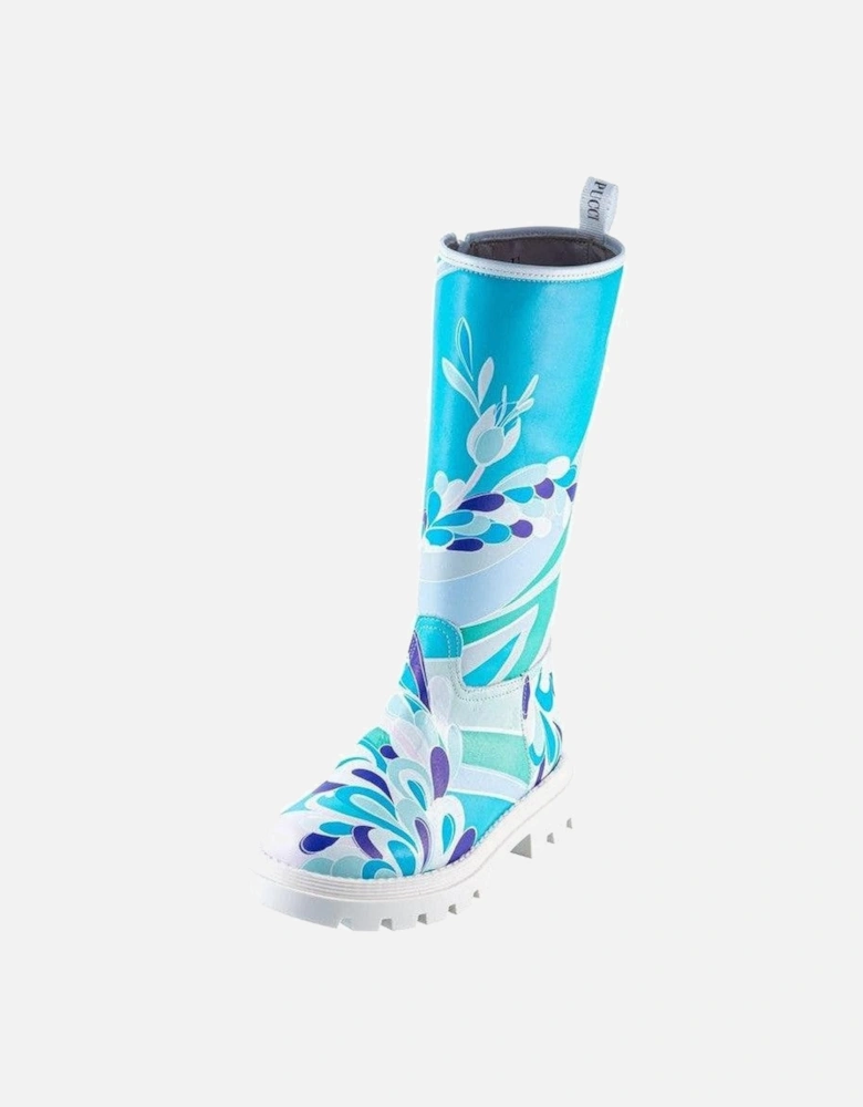 Girls Blue Flower Print Boots