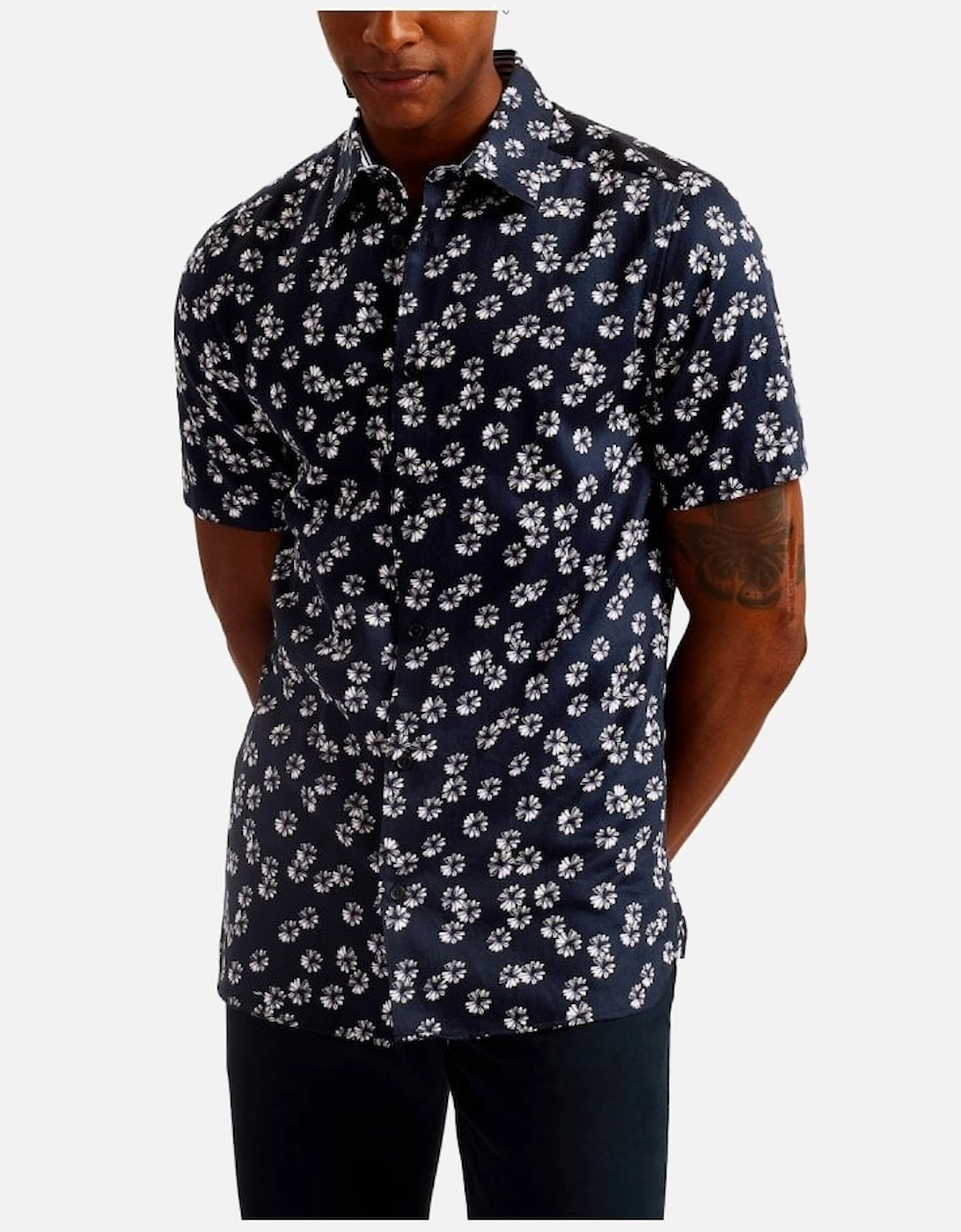 Alfonso Short Sleeve Cotton Floral Shirt Navy, 5 of 4