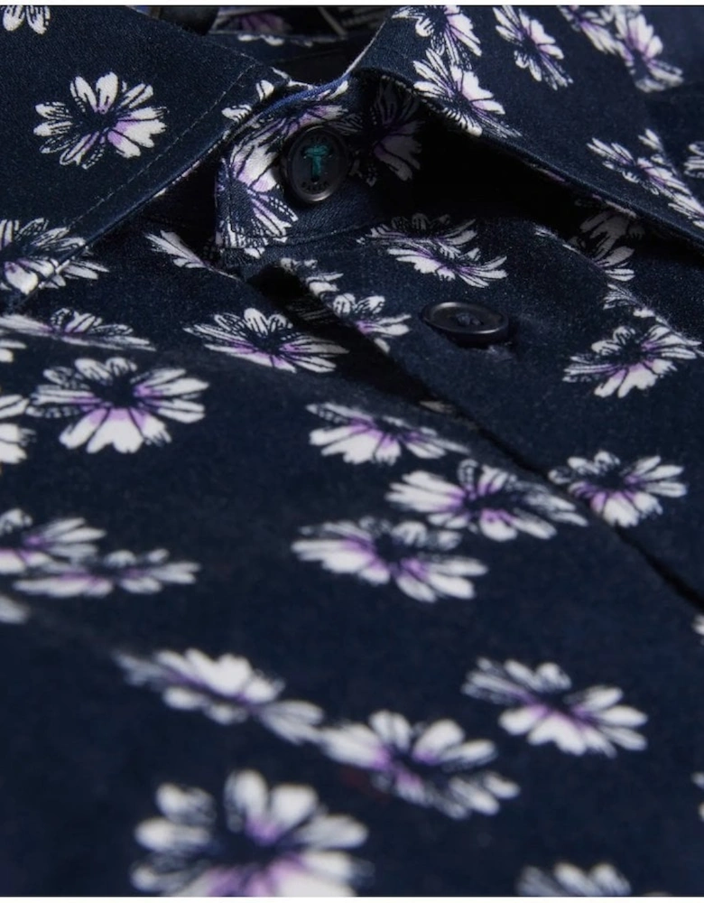 Alfonso Short Sleeve Cotton Floral Shirt Navy
