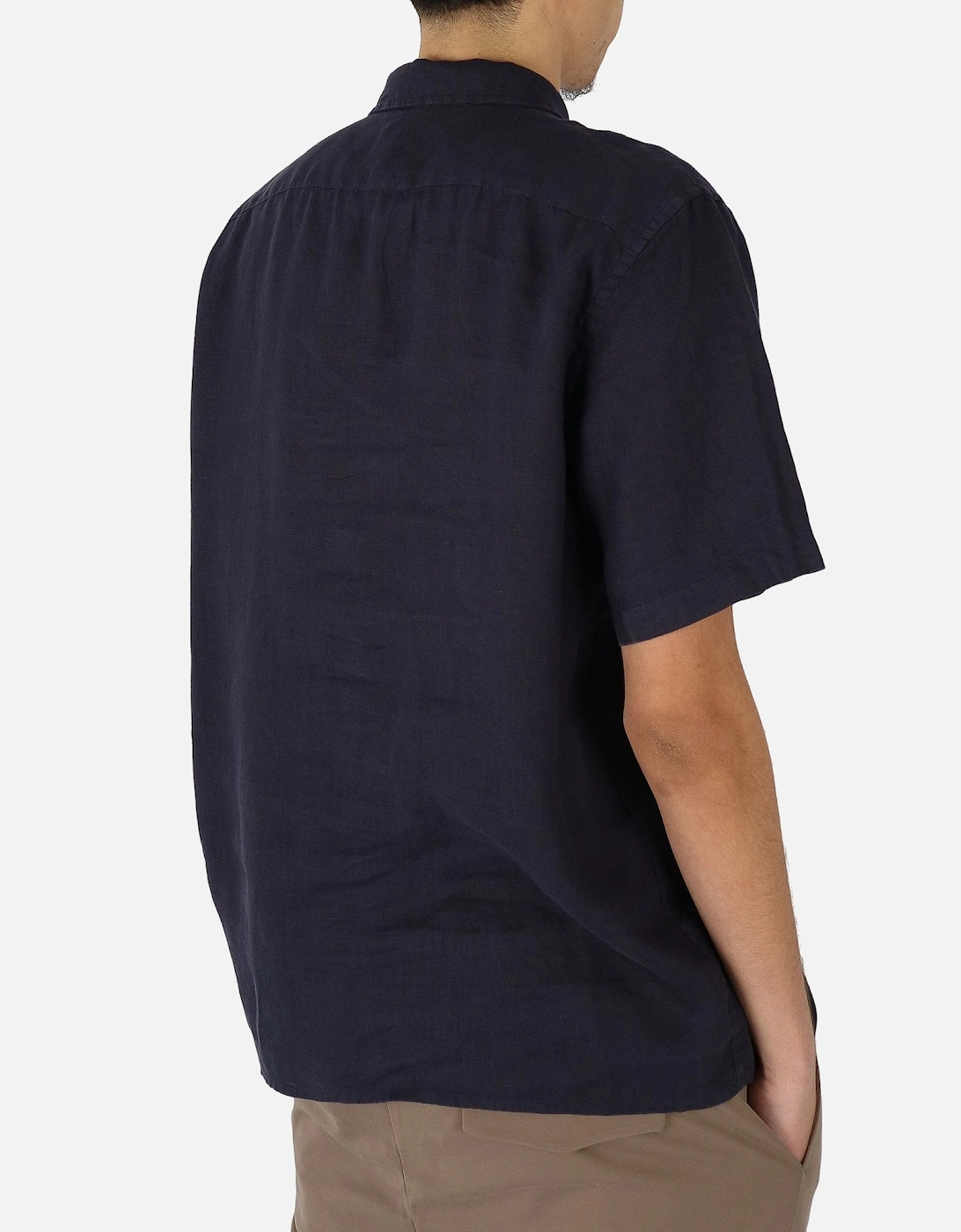 Short Sleeve Navy Linen Shirt