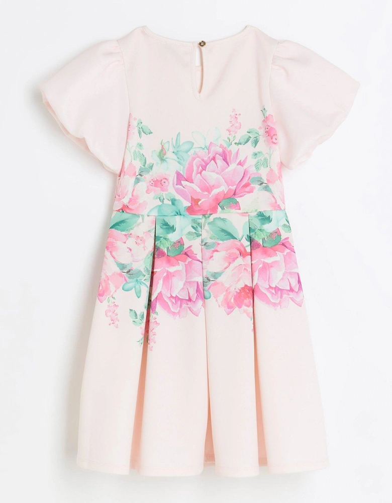 Girls Floral Puff Sleeve Dress - Pink