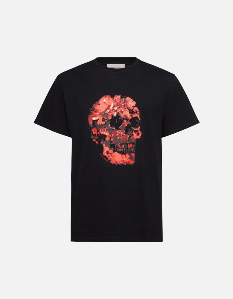 Wax Flower Skull Printed T-shirt Black