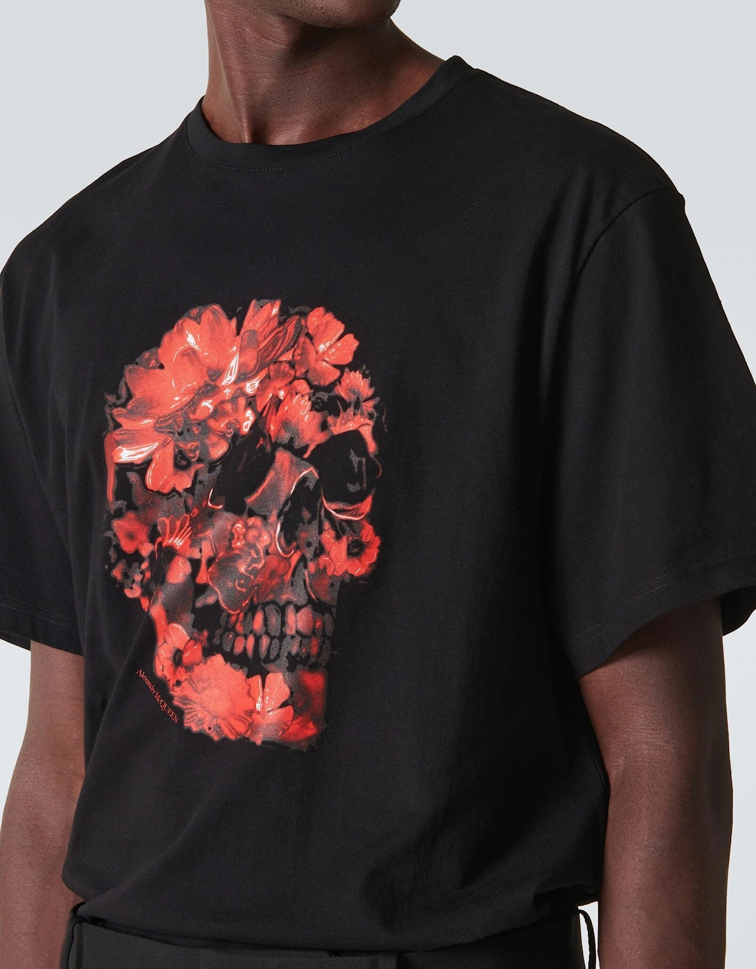 Wax Flower Skull Printed T-shirt Black