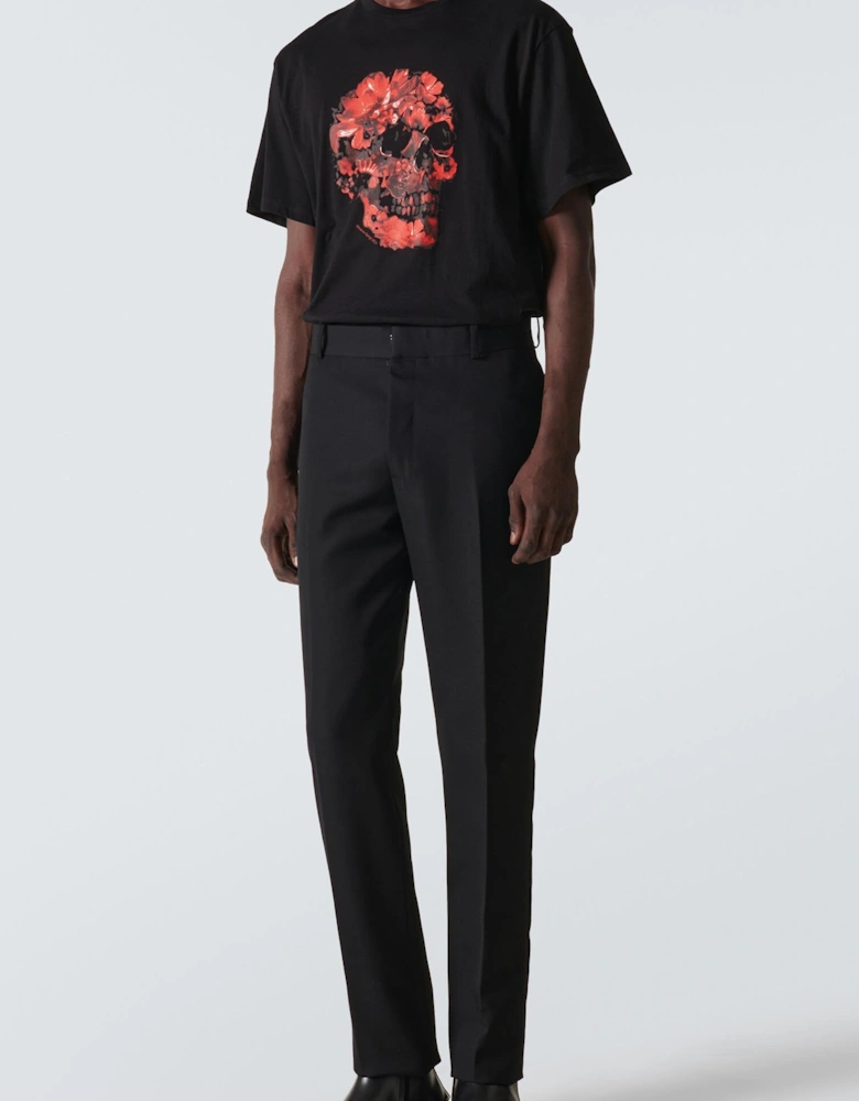 Wax Flower Skull Printed T-shirt Black