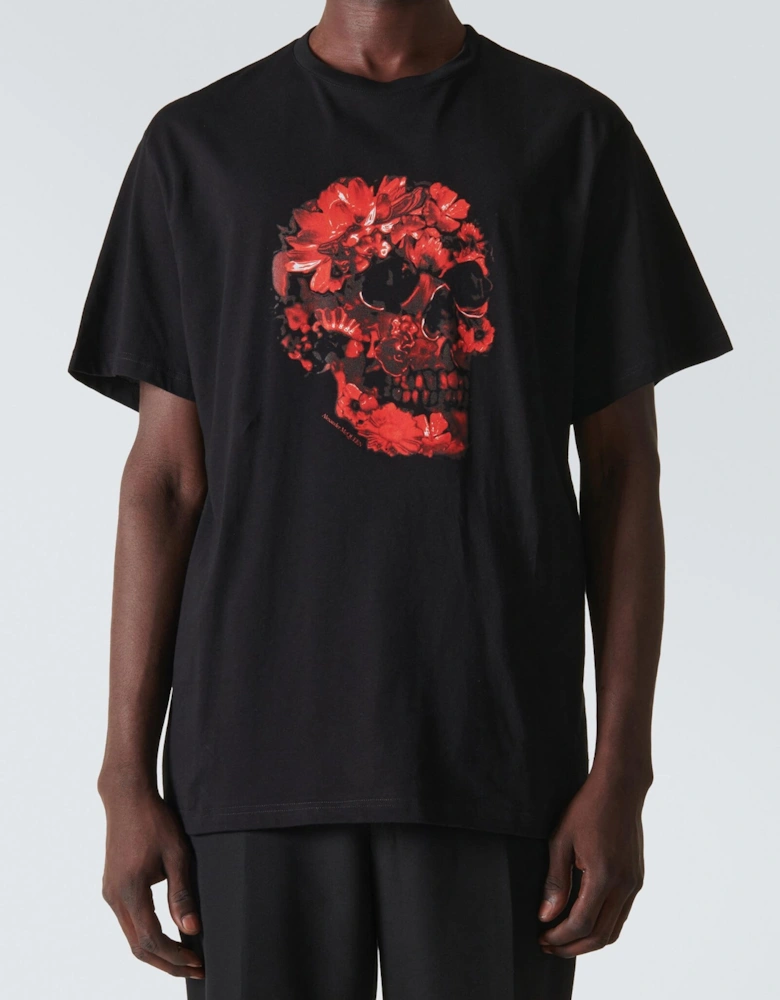 Wax Flower Skull Printed T-shirt Black