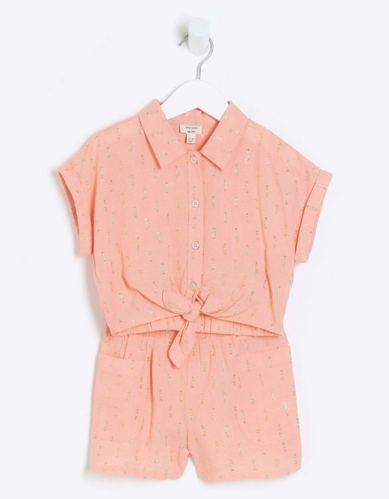 Mini Girls Glitter Shirt And Shorts Set - Orange
