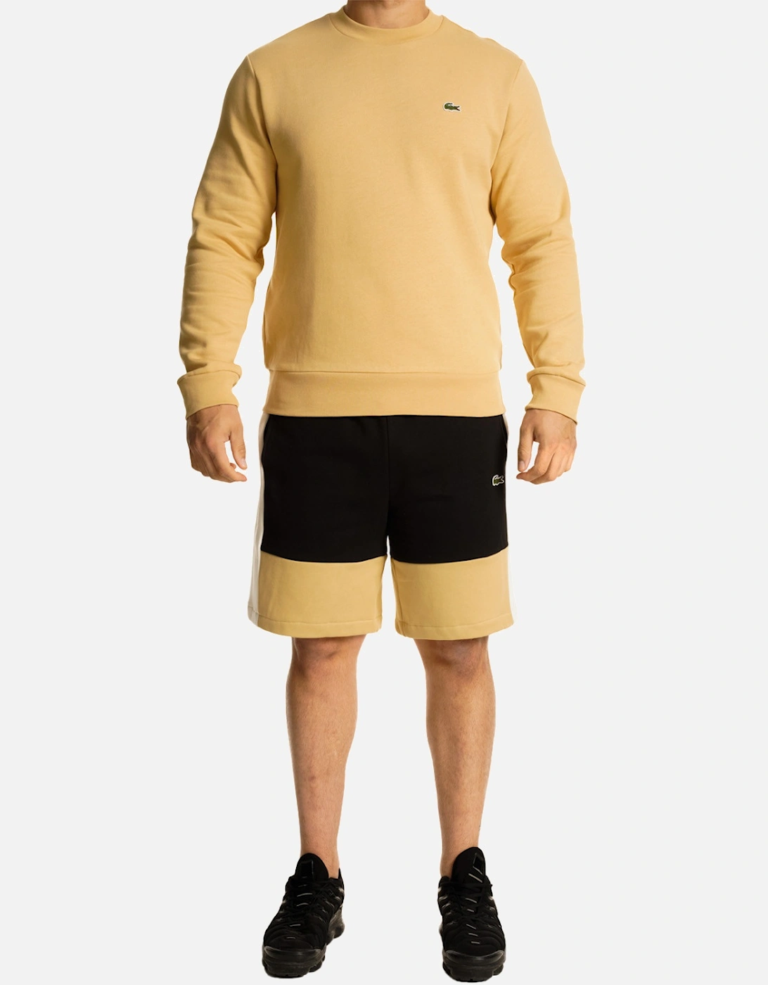 Mens Panel Fleece Shorts (Black/Beige)