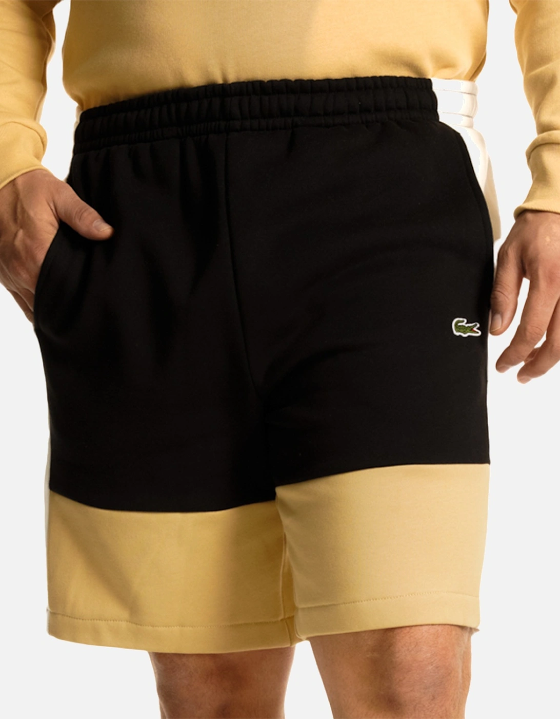 Mens Panel Fleece Shorts (Black/Beige)