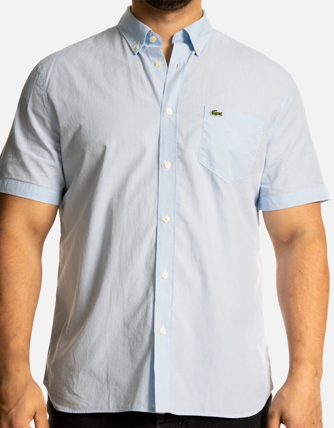 Mens S/S Micro Check Shirt (Blue/White), 8 of 7