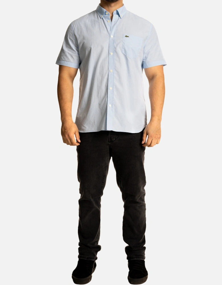 Mens S/S Micro Check Shirt (Blue/White)