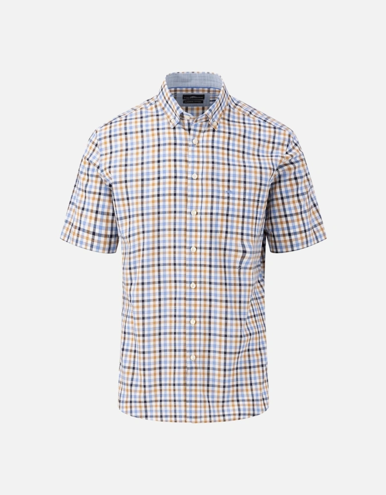 Fynch-hatton Short Sleeve Check Shirt Navy