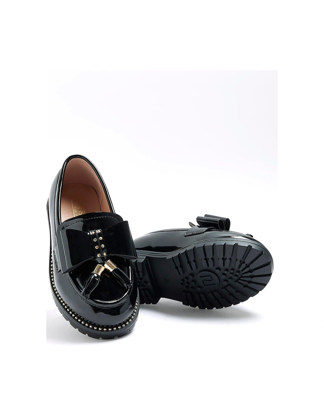 Girls Bow Chunky Loafers - Black