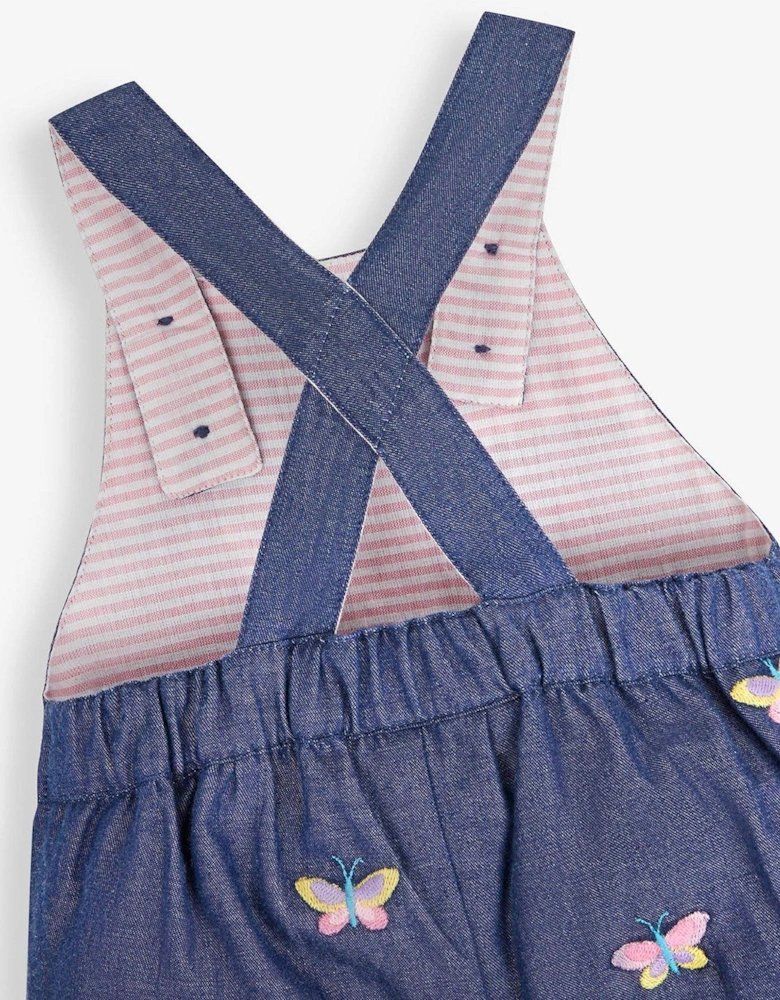 Girls Butterfly Embroidered Dungarees - Navy