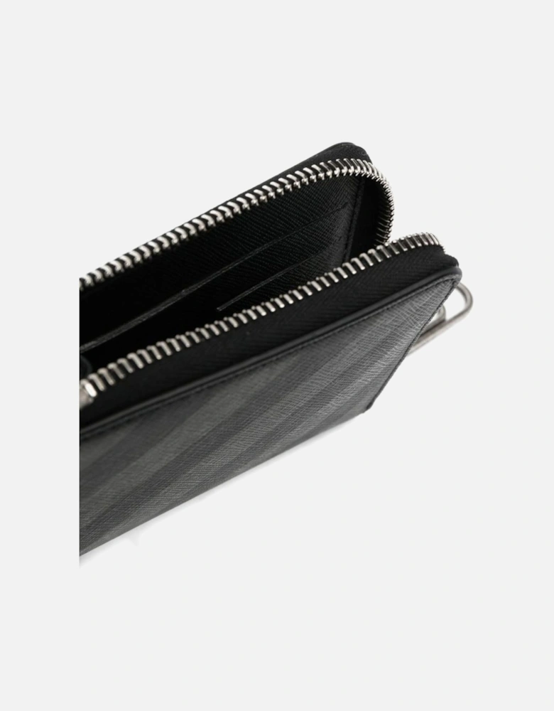 Diag-Stripe Leather Zip Wallet in Black