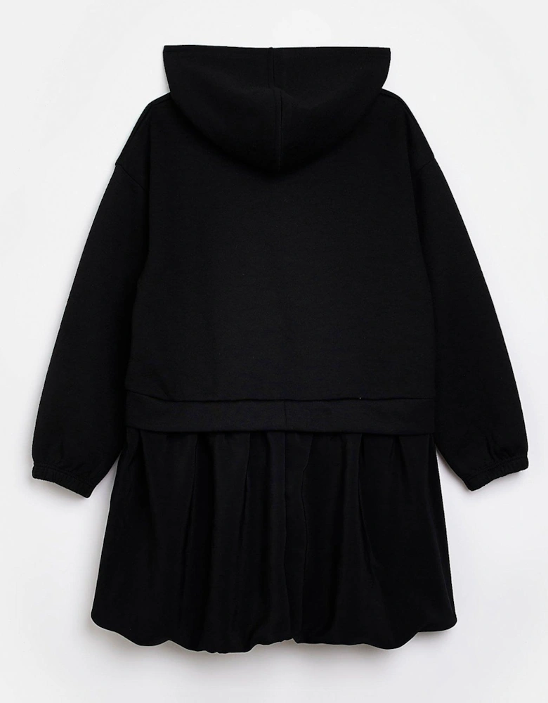Girls Puffball Hybrid Hoodie Dress - Black