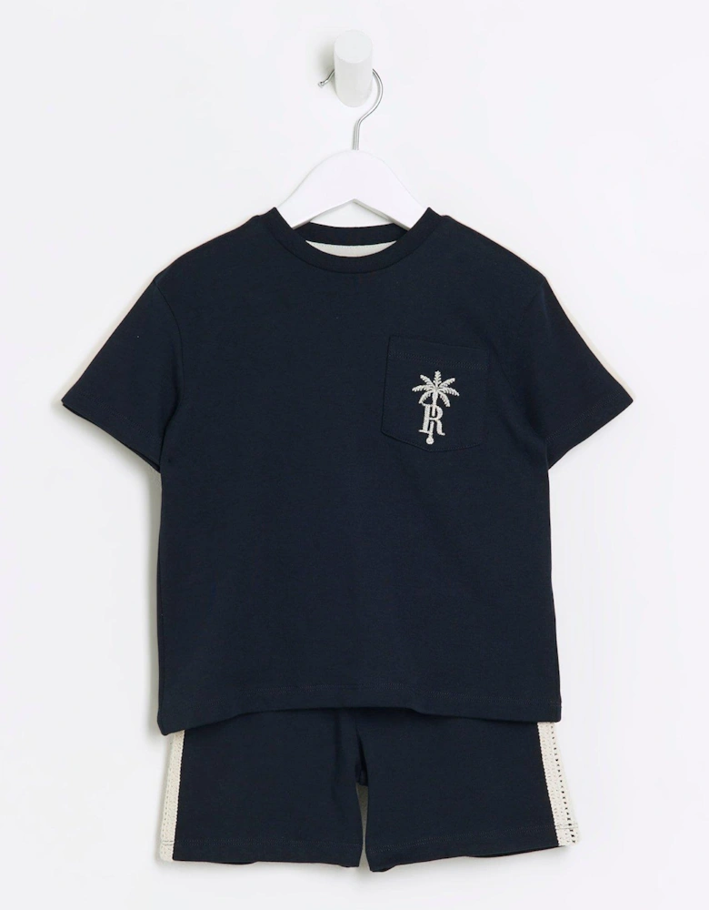 Mini Boys Crochet T-shirt Set - Navy