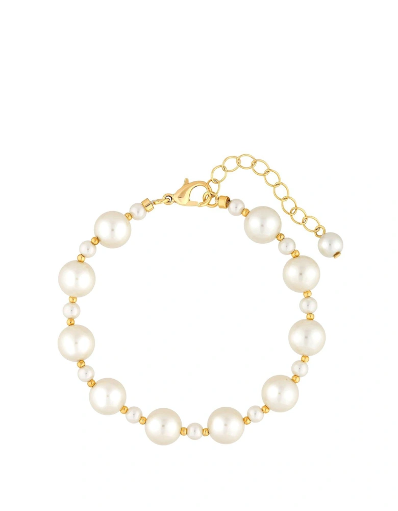 Cream Pearl And Gold Bead Bracelet