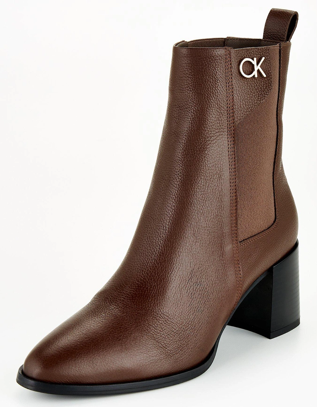 Almond Chelsea Leather Heel Boot - Brown