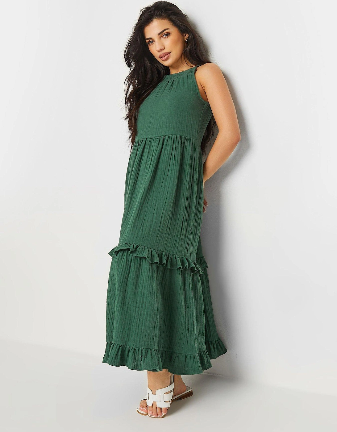 Petite Green Halter Tiered Maxi Dress, 2 of 1