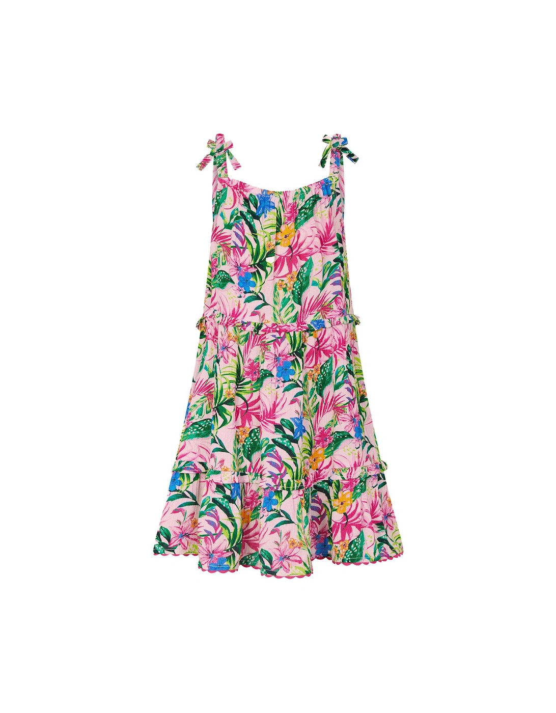 Girls Tropical Palm Frill Dress - Ivory, 2 of 1
