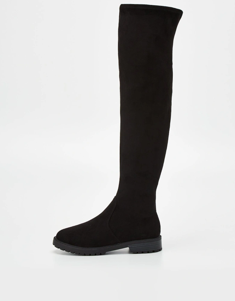 Over The Knee Stretch Back Boot - Black