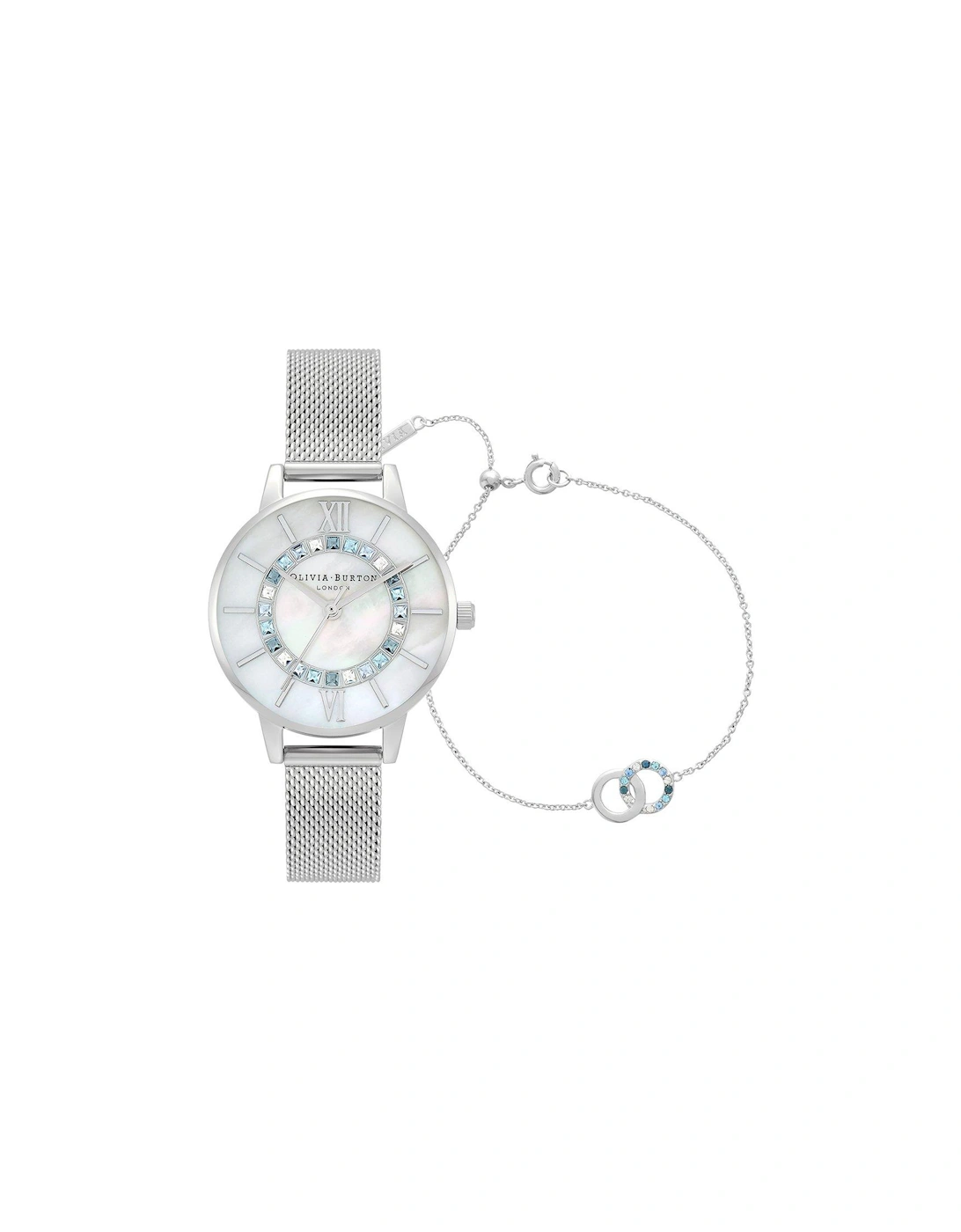 Wonderland Blue Crystal Midi Dial Watch & Interlink Bracelet Silver Gift Set, 2 of 1
