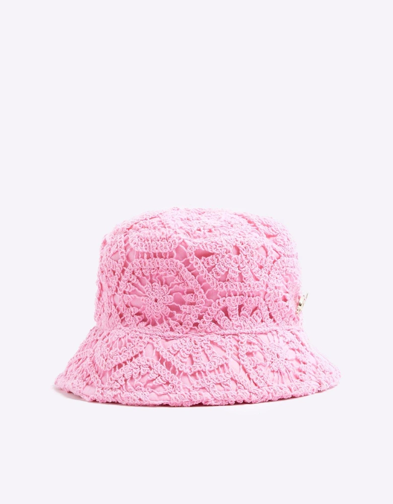 Mini Mini Girls Crochet Lace Bucket Hat - Pink
