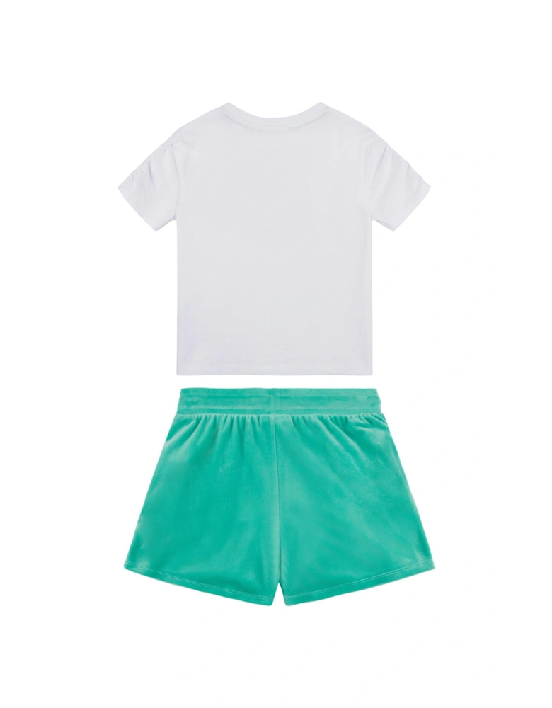 Girls Diamante Ruched Sleeve Tee And Short Set - Bright White