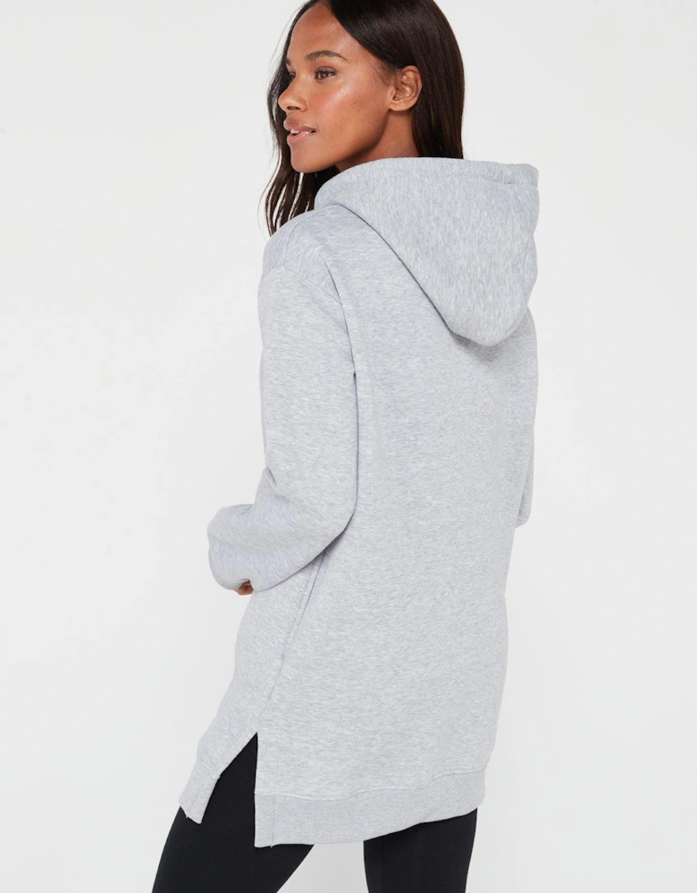 Essential Longline Hoodie With Side Splits - Grey