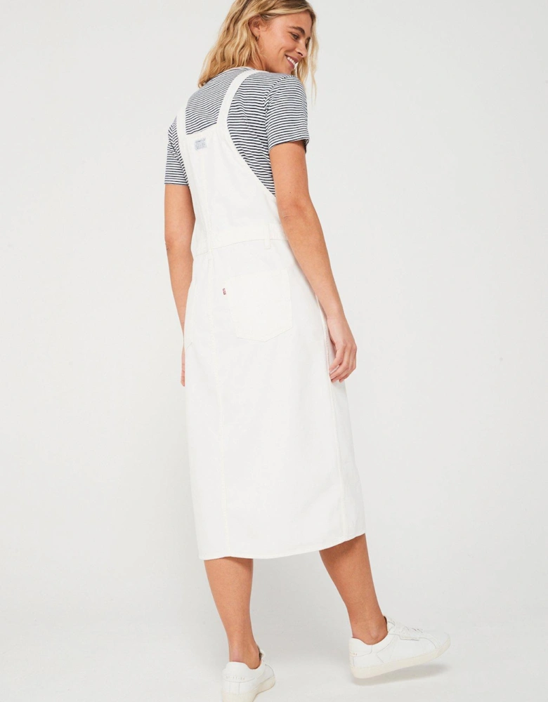 Pinafore Denim Midi Jumper Dress - White