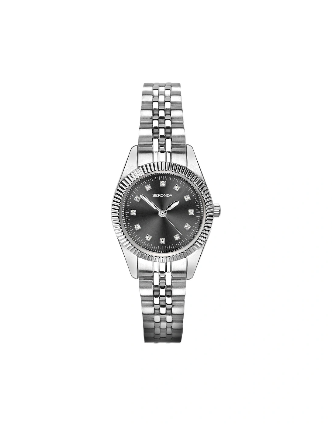 Ladies Silver Stainless Steel Bracelet with Dark Grey Dial Watch, 2 of 1