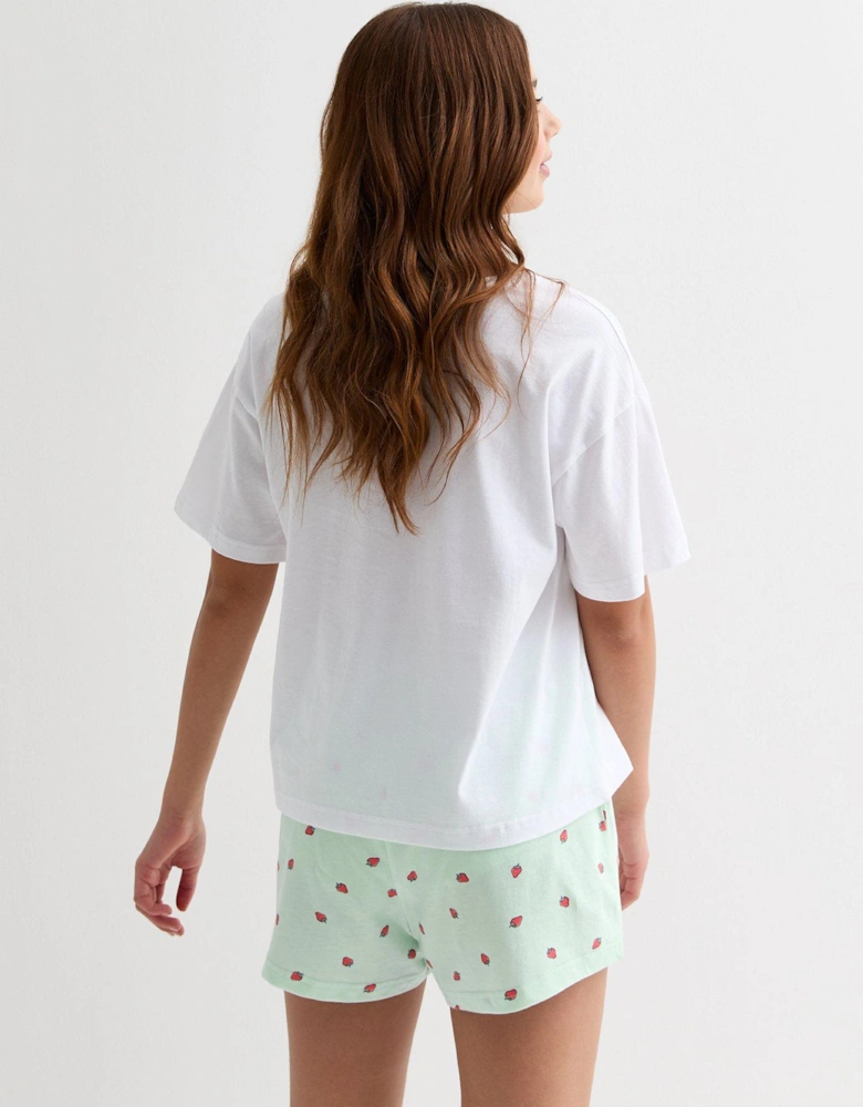 Girls White Cotton Berry Tired Logo Short Pyjama Set