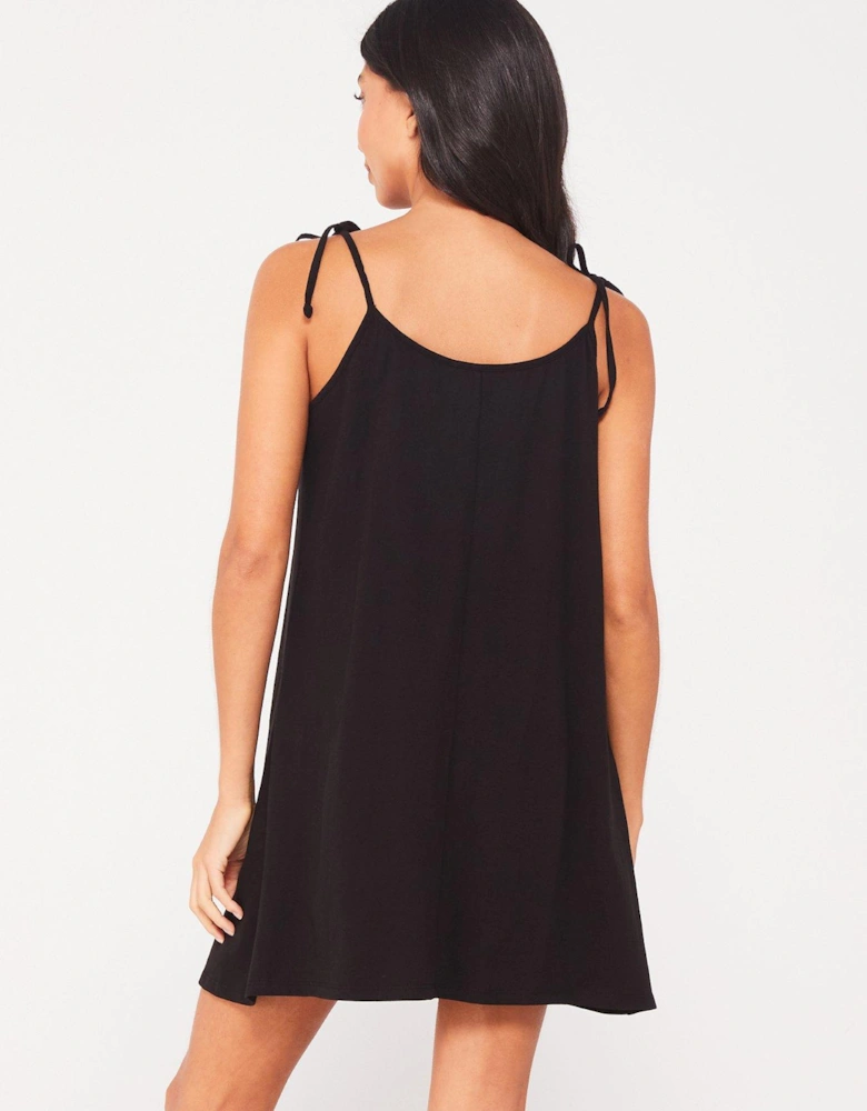 Tie Shoulder Beach Mini Dress - Black