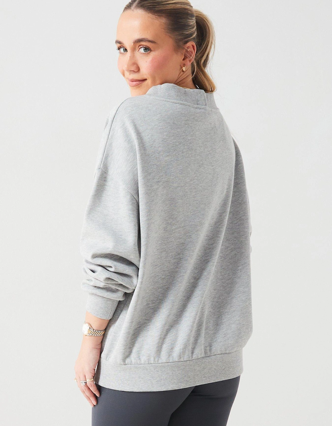 X Hattie Bourn Stockholm Logo V Neck Oversized Sweatshirt - Grey