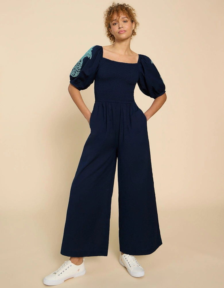 Reese Embroidered Jumpsuit - Navy