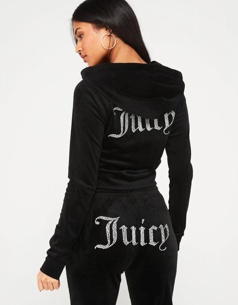 Madison Velour Hoodie With Juicy Diamante Logo - Black