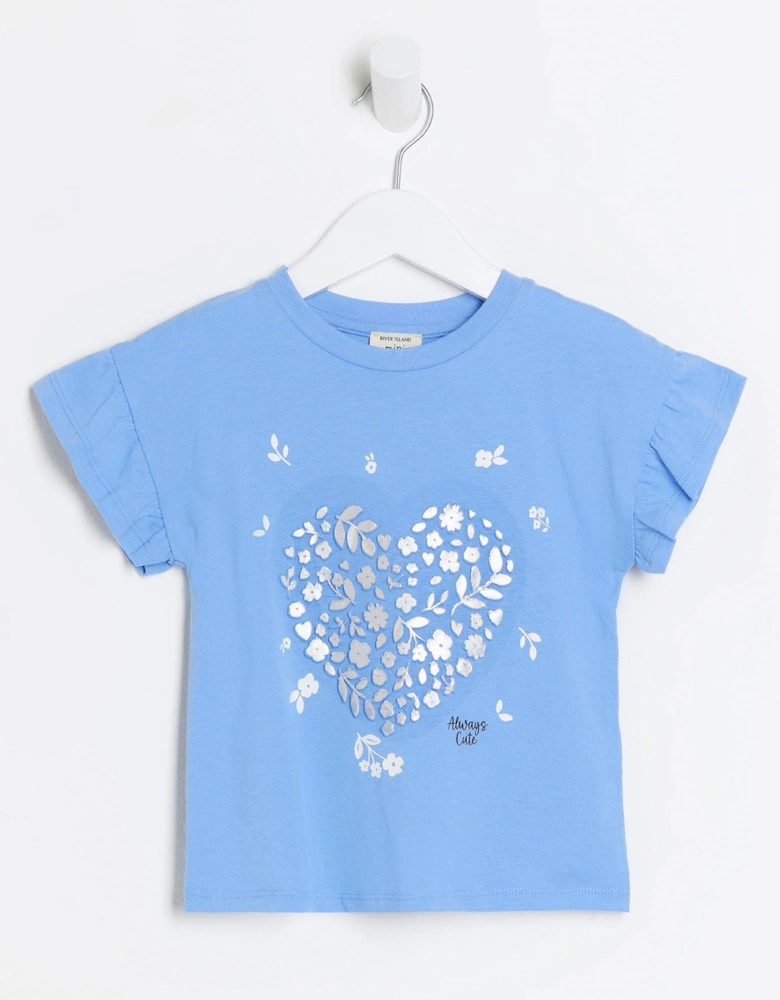 Mini Mini Girls Embossed Heart T-shirt - Blue